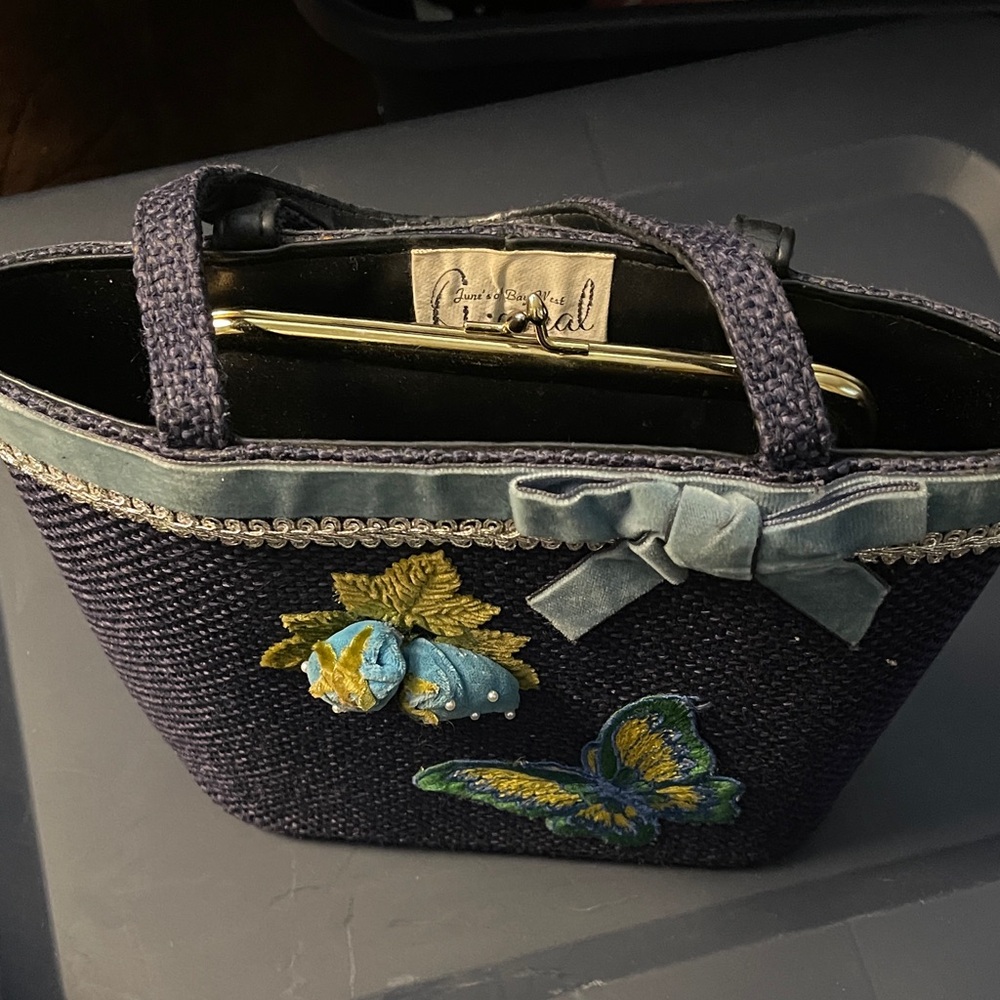 June’s of Bay West Original-Navy Mini Bag with Embroidered Butterfly